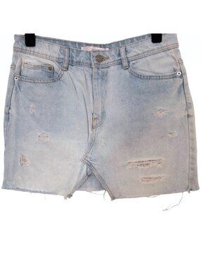 Zara Trafaluc Light Wash Distressed Denim Skirt Small